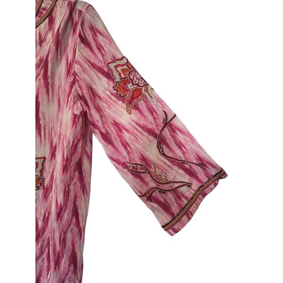 Soft Surroundings Altea Pink Chevron 3/4 Sleeve Embroidered Beaded Tunic | L GUC - Picture 4 of 13